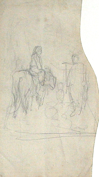 Vrouw te paard en man met juk